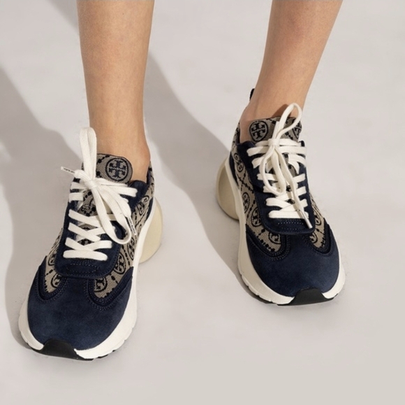 Monogram Navy Suede Women's Sneakers - Picture 3 of 3